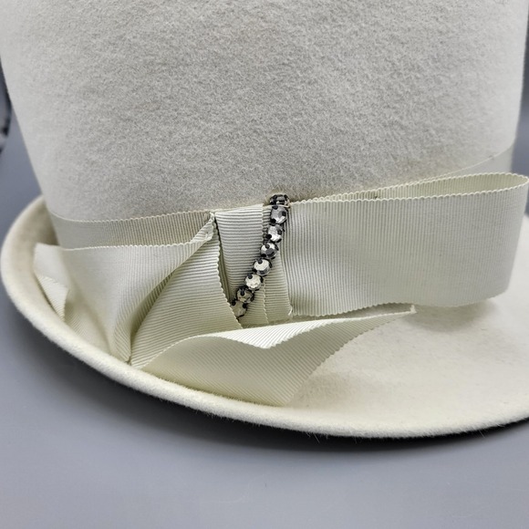 Evelyn Varon Exclusive White Genuine Fur Felt Hat 22 Merrimac Union Made w/ Box - Picture 5 of 12
